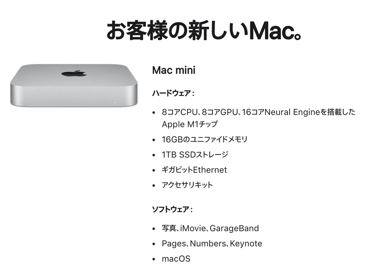 2021年最新入荷 Mac mini M1 CPU8コア メモリ16GB SSD512GB